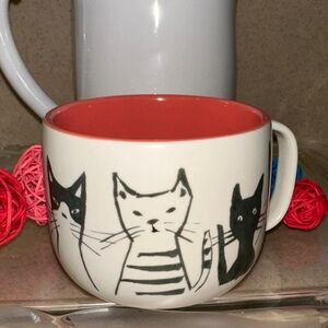 Anthropologie Black and White Cat Mug with Coral Interior